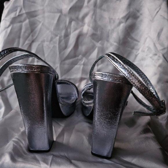 ZARA BLUE METALLIC STRAPPY PLATFORM SANDALS Sz 37/6.5 - Picture 3 of 7